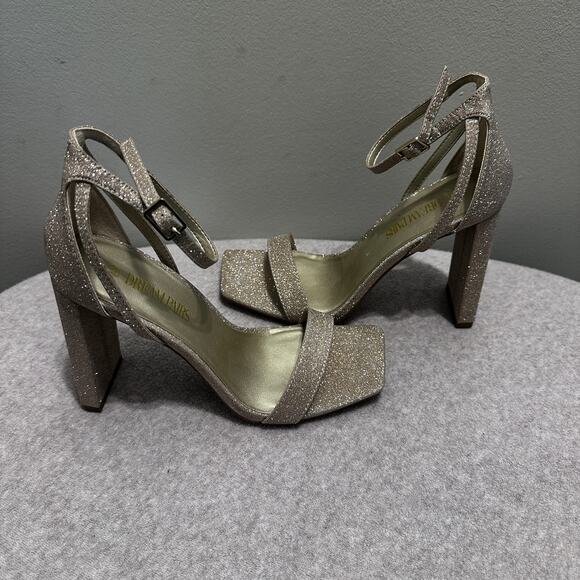 Light Gold Sparkle Open Toe ankle strap Chunky High Heel Shoes Size 6.5 - Picture 1 of 7